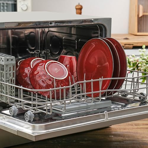 vicrays Ceramic Round Plates Set of 6 - Porcelain 10 inch Dinner Plates for Salad Dessert Appetizer Bread - Microwave Oven and Dishwasher Safe Cherry Red - Image 6