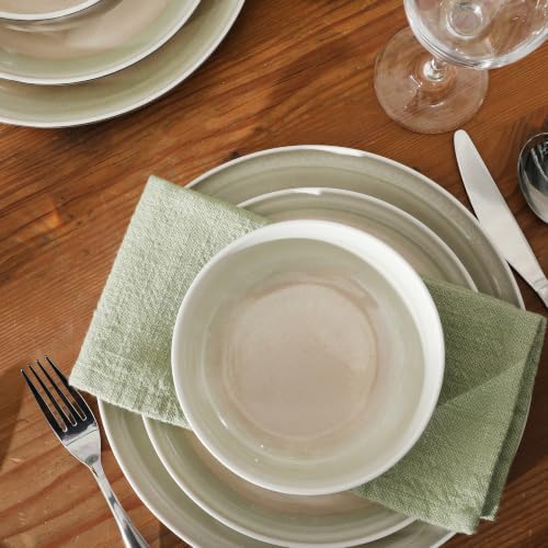 Gibson Elite Island Bay 12-Piece New Bone China Dinnerware Set Service for 4, Reactive Glaze Plates and Bowls, Dishwasher and Microwave Safe, Cream and Green - Image 6