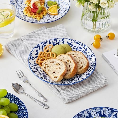 vancasso 8.25" Blue Salad Plates Set of 6, Porcelain Dessert - Image 4