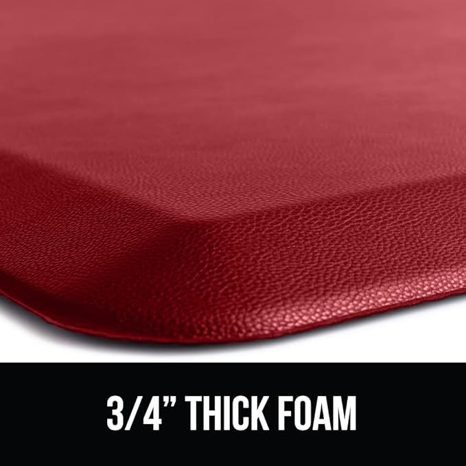GORILLA GRIP Comfortable Cushioned Kitchen Mats for Floor, Waterproof and Stain Resistant Soft Top, 3/4 Inch Thick Ergonomic Standing Desk Anti Fatigue Mat, Foam Supports Ankles and Feet, 20x32, Red