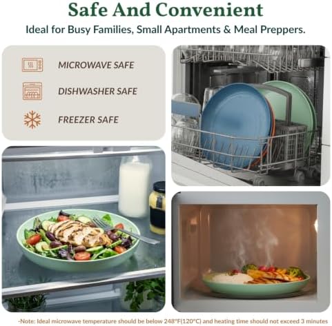 Homienly Unbreakable Deep Plates Set of 12 Wheat Straw Large Plates 10 Inch Microwave Safe Salad Plates Set for Bread & Butter, Burgers Plastic Plates Alternative for Picnic, Party (Vibrant Colors) - Image 5