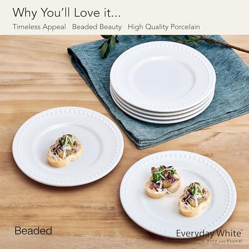 Fitz and Floyd Everyday Beaded White Porcelain Appetizer Dessert Plates, Set of 6, 6 Inch - Image 5