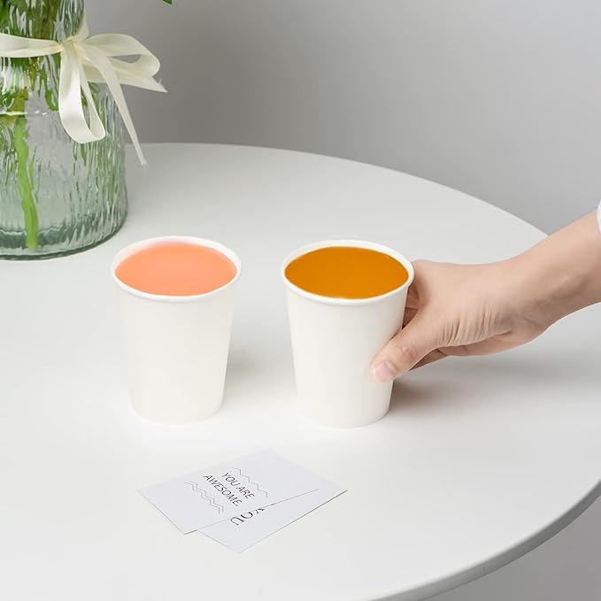 RACETOP [300 count] Paper Coffee Cups 8 oz, Disposable Coffee Cups, Hot Beverage, Ideal for Pub, Party, Office White