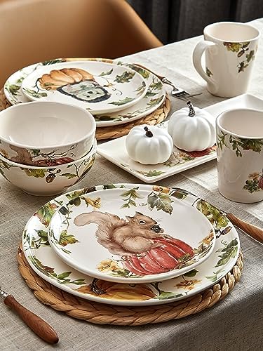 Bico Woodland Critters Ceramic Salad Plates, 8.75 inch, Set of 4, for Salad, Appetizer, Microwave & Dishwasher Safe - Image 4