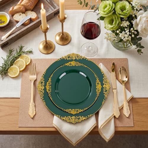 125PCS Green and Gold Plastic Plates for Wedding and Party - Image 3
