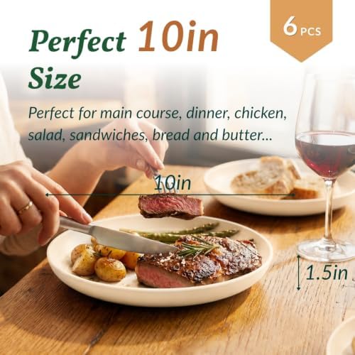 Homienly Deep Dinner Plates 10 Inch Wheat Straw Plates Set of 6 Large Salad Plates for Serving Unbreakable & Lightweight Plates Set for Picnic,RV Microwave & Dishwasher Safe Camping Plates (Beige) - Image 2