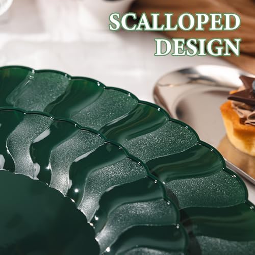 Lullaby 60PCS Green Scalloped Plastic Plates, Disposable Plates for Party - Image 3