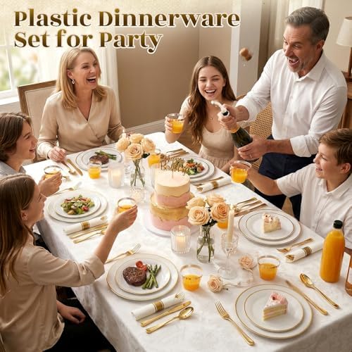 White Gold Dinnerware Set Disposable Plates for 350PCS 50 Guests - Image 4