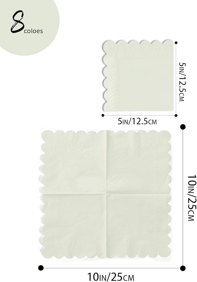 qiqee Green Series Cocktail Dinner Napkins 5x5inch Disposable Beverage,Wedding, Birthday Party Dessert Wave Paper Napkins(120 Count)