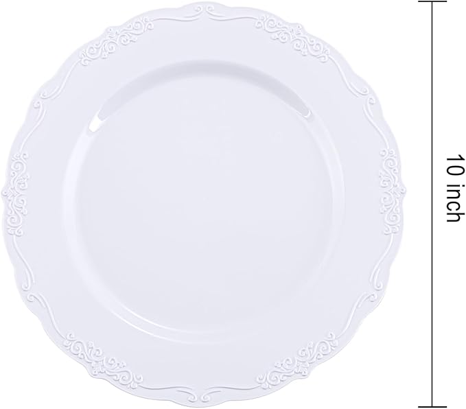 DaYammi 36PCS White Plastic Plates, Heavy Duty White Disposable Plates Premium 10inch Dinner Plates Hard Plastic Plates Disposable for Party Wedding Bridal Shower