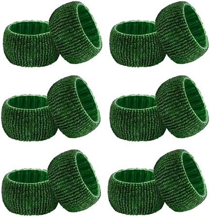 COTTON CRAFT Glitz Handmade Beaded Napkin Rings - Set of 12 - Dark Green by COTTONCRAFT
