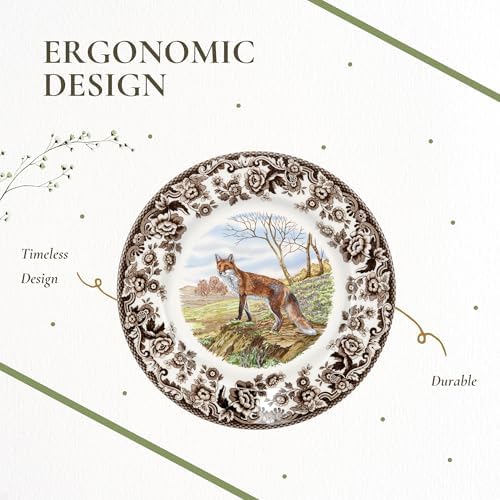 Spode Woodland Red Fox Salad Plate - 8" Fine Earthenware Plate with British Flowers Border, Rustic Wildlife Design - Dishwasher, Microwave, Freezer & Oven Safe - Made in England - Image 6