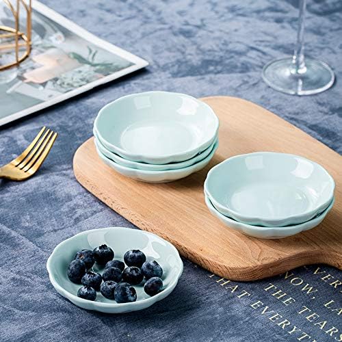 Sizikato 6pcs Light Blue Porcelain Snack Plates, 4-Inch Flower-Shaped Appetizer Plate Dipping Bowl. - Image 6