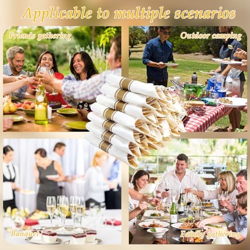 Supernal 120 Pack Gold Plastic Silverware Wrapped Cutlery Set with Napkin - Image 6