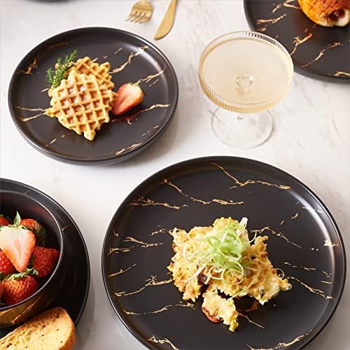 Pokini Black Gold Splash Dinnerware Sets, Porcelain Plates and Bowls Sets - Image 5