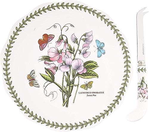 Portmeirion Botanic Garden 9-Inch Cheese Plate & 8-Inch Pronged Knife, Sweet Pea Motif - Durable Porcelain Tableware & Stainless Steel Flatware, Dishwasher Safe - Farmhouse Dinnerware Made in England - Image 2