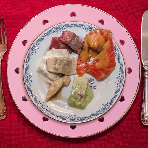 13" Round Pink Charger Plates, Heart Hollow Chargers for Dinner Plates with Golden Border, Formal Table Setting Accessory Centerpiece Bluk Wedding, Valentine's Day, Galentine's Day, Easter, Set of 6 - Image 6