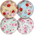 BTaT- Floral Dessert Plates Ceramic, Set of 4, 8 Inch, Assorted Colors with Golden Rim, Deep Porcelain Floral Plates Set of 4, Dishwasher Safe by BrewToATea