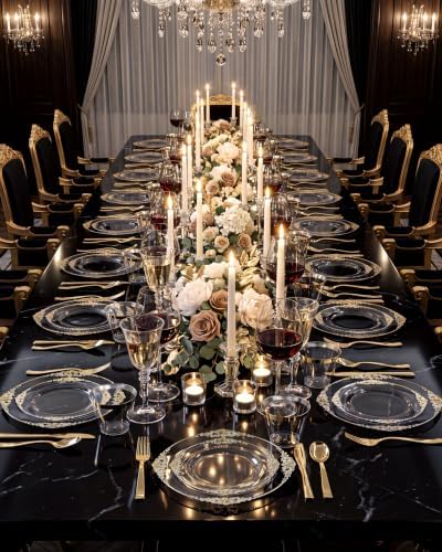 Nervure 600Pcs Clear and Gold Plastic Plates, Dinnerware Set for 100 Guests - Image 4