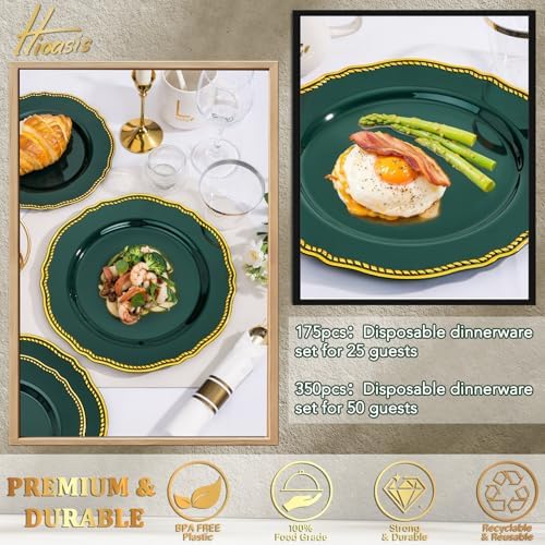 Hioasis 350 Pcs Green Gold Plastic Plates Wedding & Party - Image 4