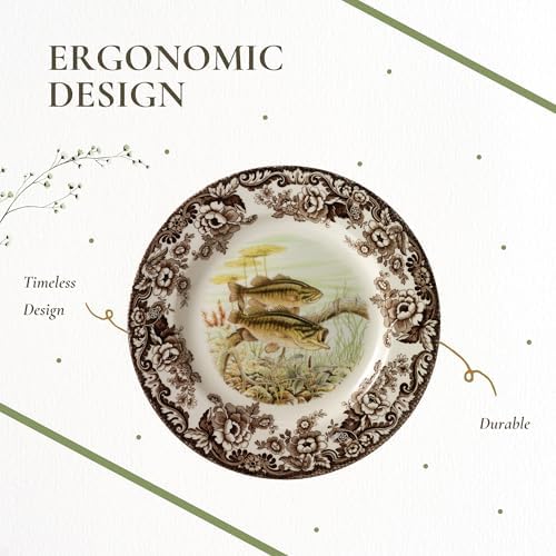 Spode Woodland Fine Porcelain Salad Plate - Walleye Design with Brown Floral Border, Classic English Country Tableware for Family Dinners, Holiday Entertaining & Elegant Dining Decor - Image 6
