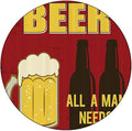 Round Tablecloth, Manly Decor Tablecloth for Side Table, Beer Mug and Two Bottles with Quotes Beer All, Fit Round Tables 61inch Diameter, for Indoor Outdoor Fits, Yellow Burgundy