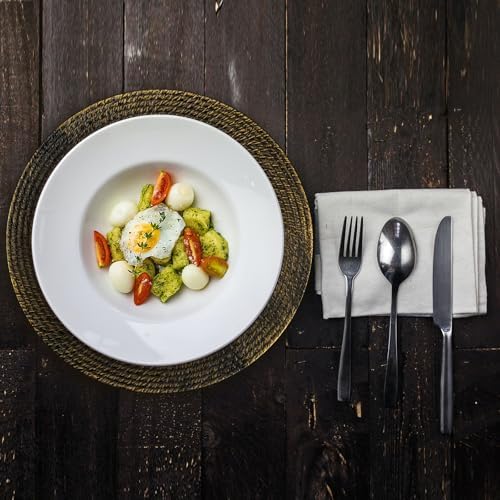 13" Black Round Charger Plates Set of 6, Plastic Rattan Chargers for Dinner Plate, Festival Tabletop Decor Table Setting Centerpiece Bulk Event, Party - Image 2