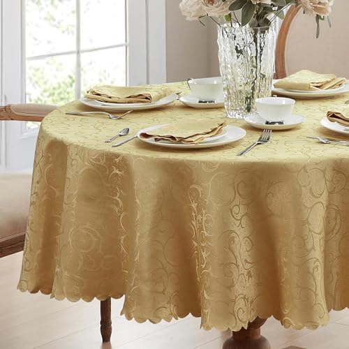 Newbridge Portofino Scalloped Damask Fabric Napkins, Set of 4, Gold, Wrinkle and Stain Resistant Fine Dining Holiday Party Fabric Napkin Set - Image 6