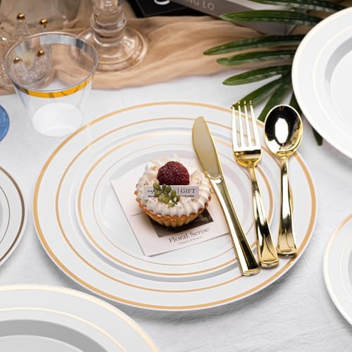N9R 700PCS White and Gold Plastic Plates, Disposable Dinnerware Set - Image 4