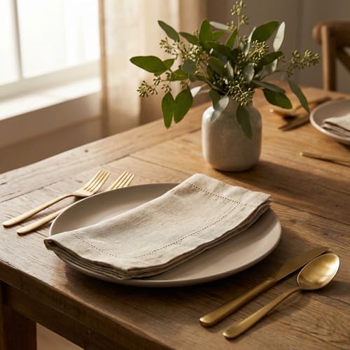 The Beer Valley Set of 4 Flax Hemstitch Cloth Napkins 20x20 Inch - Natural - Image 6