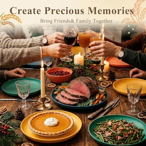 Large Wheat Straw Plates 11 Inch, Unbreakable Dinner Plate Set for 8, Plastic Plates Reusable, Microwave and Dishwasher Safe Kitchen Plate for Holiday, Party, BBQ - Multi - Image 6