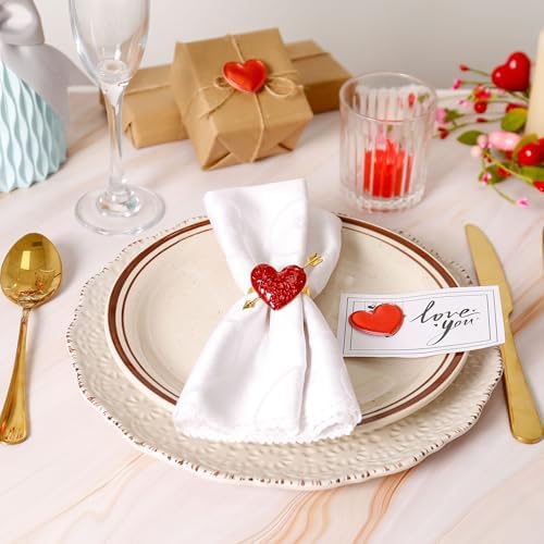 Red Heart Napkin Rings Serviette Holder Set of 8, Metal Love Napkin Ring with Gold Buckles for Valentine's Day, Wedding, Birthday Party, Thanksgiving Day, Christmas Day,Dining Table Decoration - Image 3