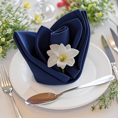 FOLINS&HOME Navy Blue Cloth Napkins Set of 4 Decorative 20x20 Inch Napkins - Image 5