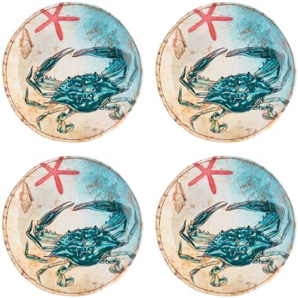 UP Sea Turtle Melamine Round Dessert Plates, Small Serving Plates, for Appetizer, Snacks, and Side Dishes, Multicolor, 6 Inch, Set of 4 by UPware