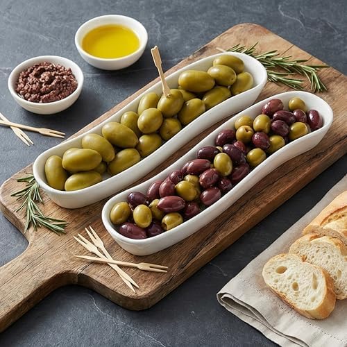 2 Pack Olive Trays, 12 inch Ceramic Olive Dish for Appetizers Crackers Nut and Snacks, Unique Styling and Elegant Design for Charcuterie in Entertaining Party and Daily Use, Dishwasher Safe - Image 6