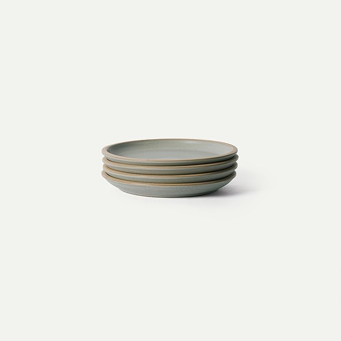 MORA Medium Plates Set of 4, 8.5 inch Ceramic Pottery Salad Plates - Microwave, Oven and Dishwasher Safe - Peppercorn