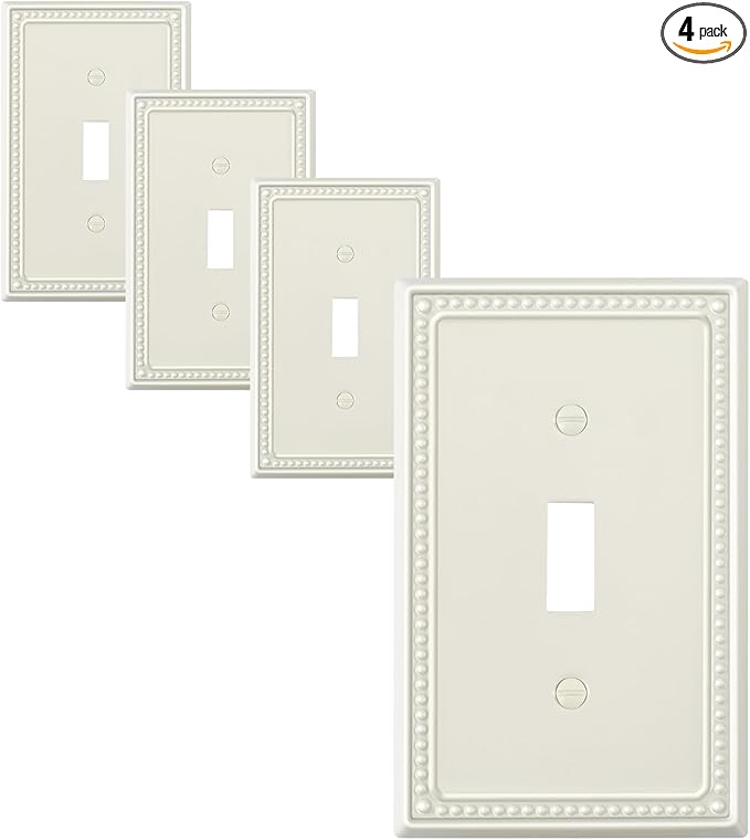 4-Pack Single Toggle Light Switch Cover Plate, Pearls Decorative Switch Plate Covers, Light Almond 1 Gang Metal Wall Plate, Corrosion Resistant