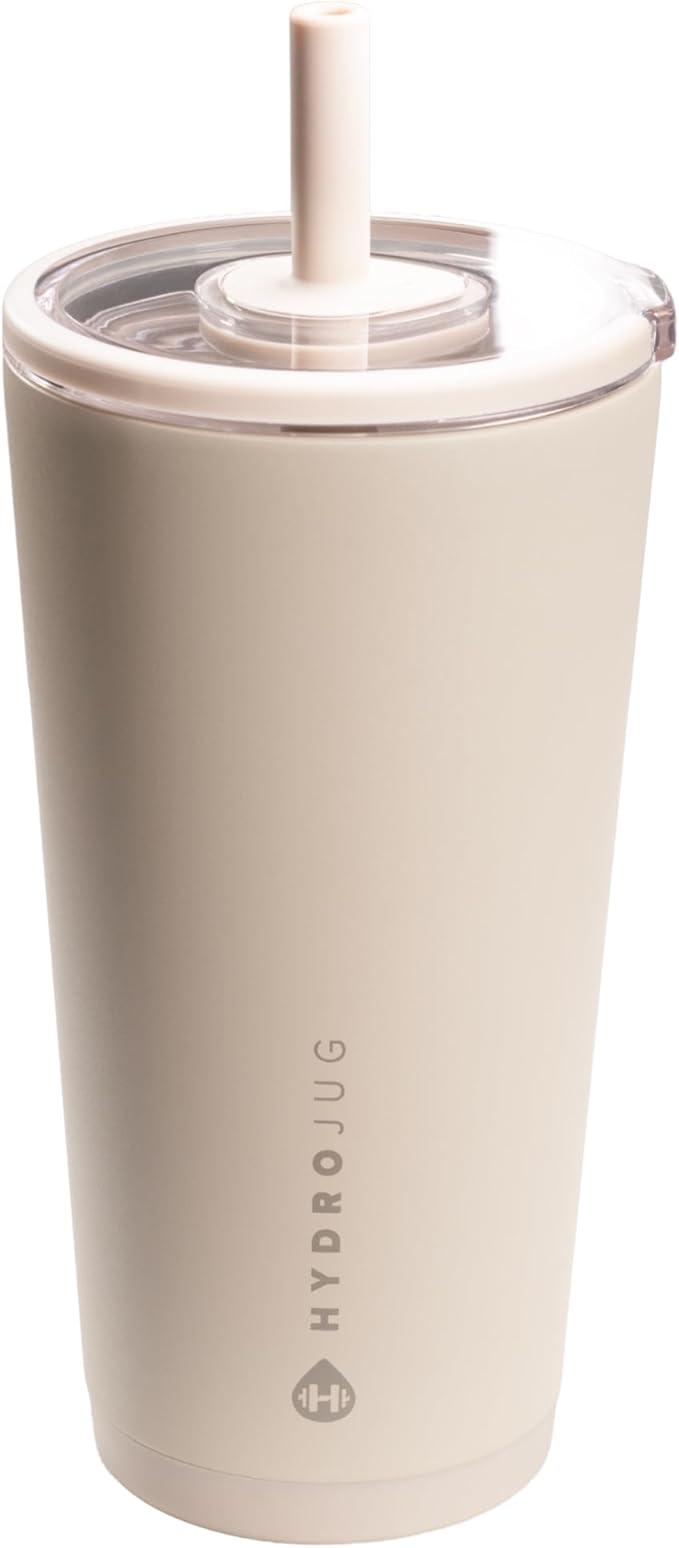 HydroJug Everyday Tumbler 20 oz – Ceramic-Lined Insulated Tumbler with Straw and Soft-Touch Lid, Cup Holder Friendly, Double-Wall Vacuum Insulation, Reusable Travel Cup – Dune