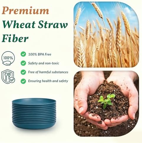 Homienly Unbreakable Salad Plates 12 PCS Wheat Straw Deep Plates 9 Inch Plastic Plates for Dessert, Bread & Butter, Breakfast Kitchen Plates for Camping Microwave & Dishwasher Safe Plates (Blue) - Image 3