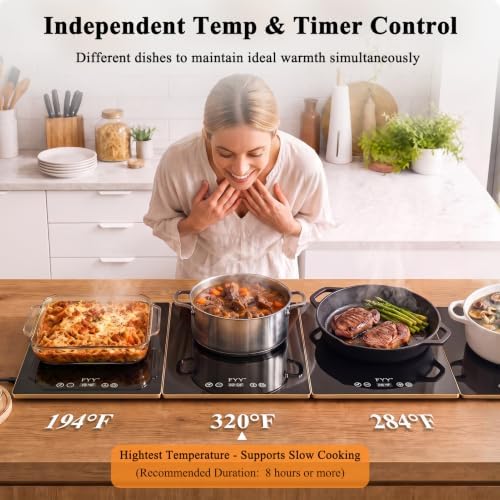 FYY Electric Warming Tray - 4-Panel Food Warmers for Parties Buffet Black - Image 3