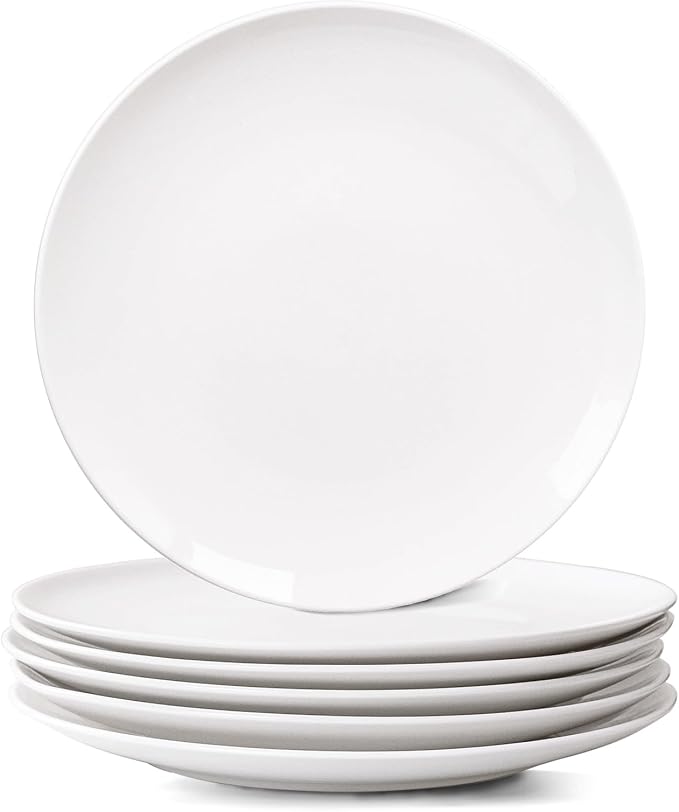 White Dinner Plates Set of 6, 10 Inch Ceramic Plates – White Porcelain Dinner Plates for Kitchen, Serving & Everyday Use, Microwave & Dishwasher Safe