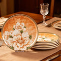 Elegant Camellia Ceramic Dinner Plates, Set of 6, 10.25-Inch Large Serving Plates for Kitchen, Microwave, Oven & Dishwasher Safe by FANGJING