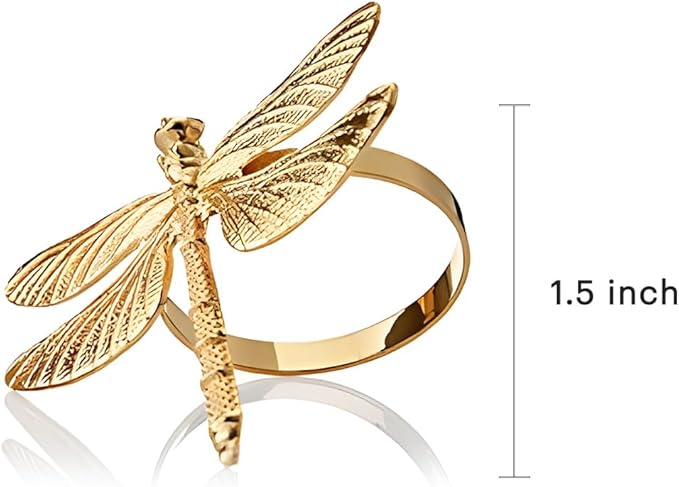 Decozen Set of 16 Gold Napkin Rings in Dragonfly Design Festive Table Decor Setting for Holiday Wedding, Birthday, Kitchen, Home Decor Housewarming Gift - Mothers Day Decorations