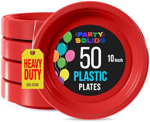 Exquisite Party Solids Sturdy Red Plastic Plates 10" Party Plates 50 Pcs by Exquisite