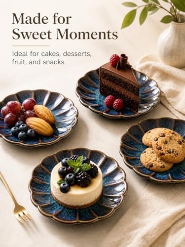 Small Dessert Plates Set of 4,Ceramic Dinner Plates 6 Inch for Appetizer, Fruits, Cake,Microwave Safe,Christmas Gift,Flambe Blue - Image 4