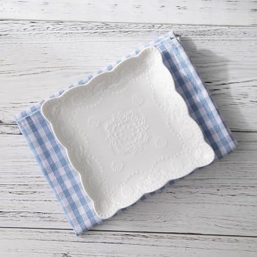 YBKTEX Ceramic Plate, Square Embossed Lace Plate (White, 6-inch) - Image 4