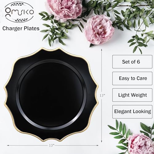 Black Chargers for Dinner Plates, 13 Inch Scalloped Plastic Decorative Table Charge Service Plates Set of 6 for Wedding, Holiday, Thanksgivng, Christmas - Image 2
