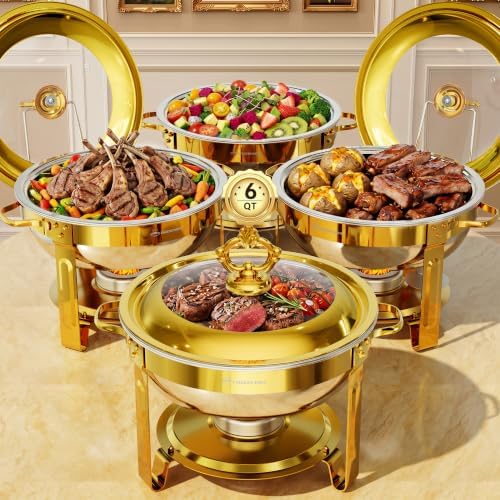 Chafing Dishes for Buffet 4 Pack, 6QT Round with Glass Lid by IMXSUMDA
