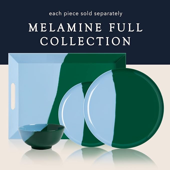 Thomas Fuchs Creative 1/2 & 1/2 Melamine Side Plates Set of 4, Chip and Break-Resistant, Durable Salad Plates, Kid-Friendly Dessert Plates for Indoor and Outdoor, Dishwasher Safe, Green/Sky Blue