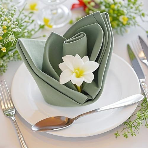 FOLINS&HOME Sage Green Decorative Cloth Napkins Set of 6, 17x17 Inch - Image 5